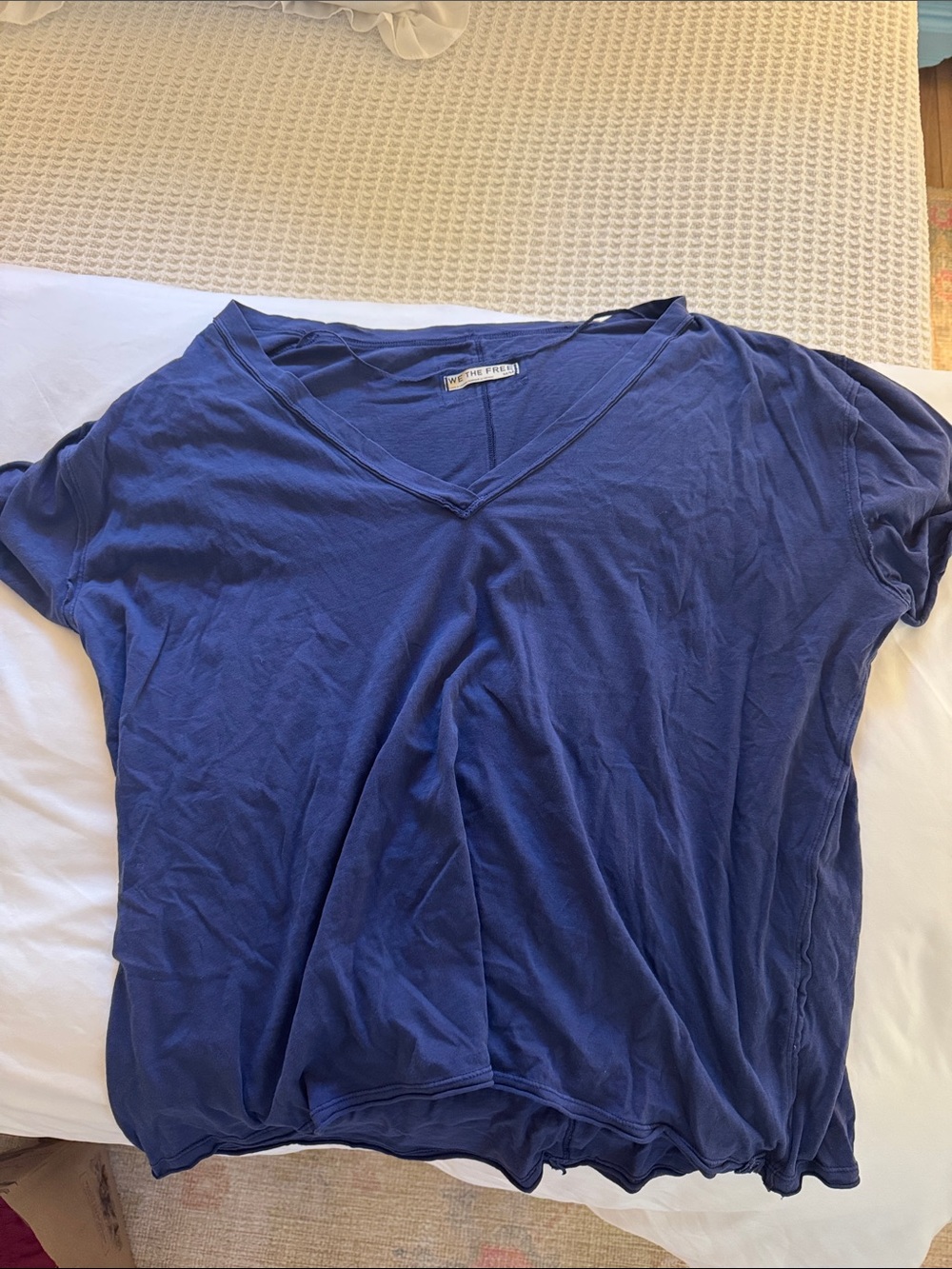 Free People V-Neck Short Sleeve Tee in Deep Blue